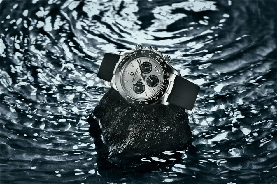 PAGANI DESIGN V2 40MM Herrenuhr mit Meteorit-Zifferblatt, Quarzwerk, Saphirglas, Retro-Chronograph, wasserdichte Uhr für Herren