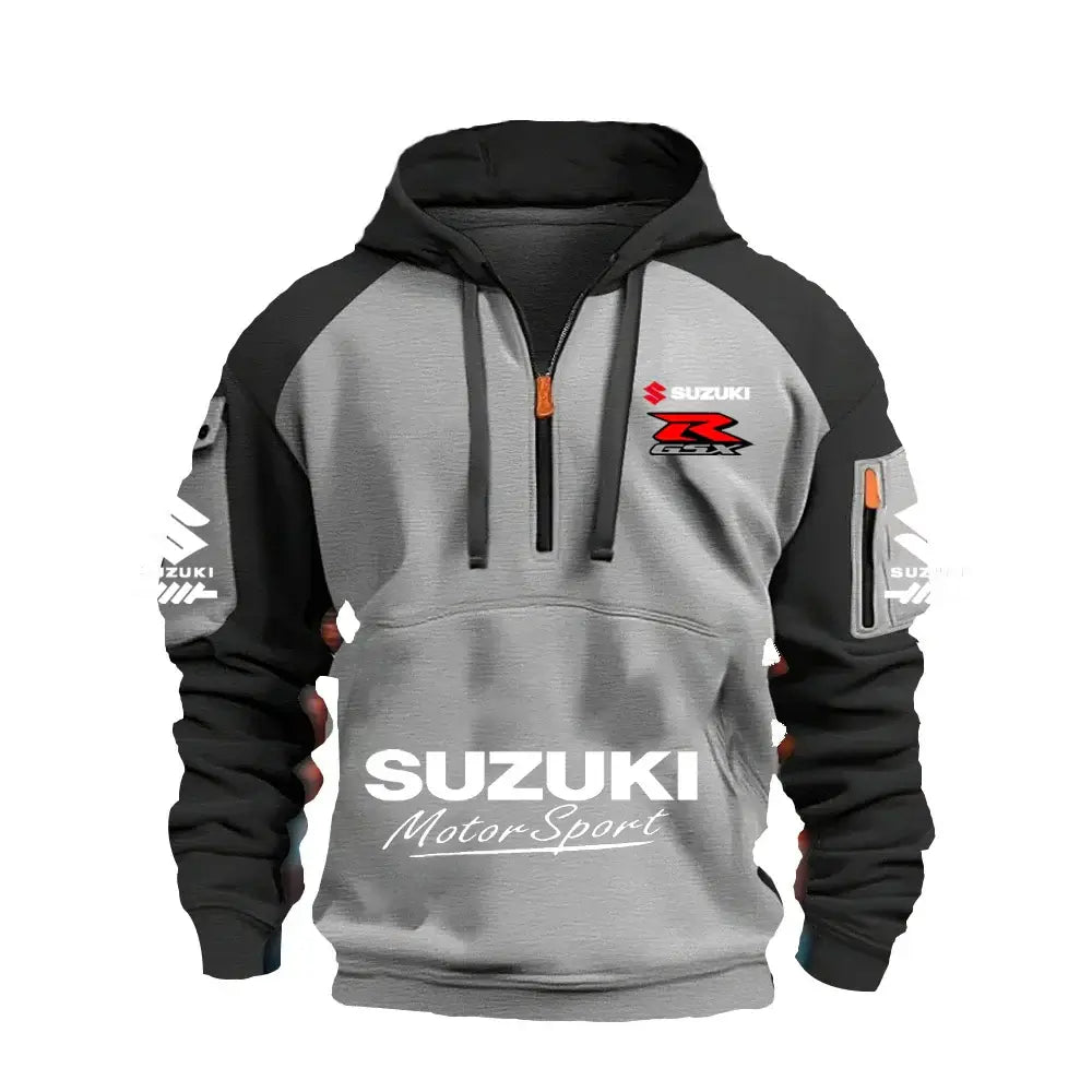 2025 Suzuki Logo Hoodie Motorcycle Racing Cycling Sweatshirt Racing Clothing Sweatshirt Half Zipper Multi-pocket Zipper Hoodie, Produit gaming premium Fraquane, produits de luxe, nouvelle génération, équipement gamer