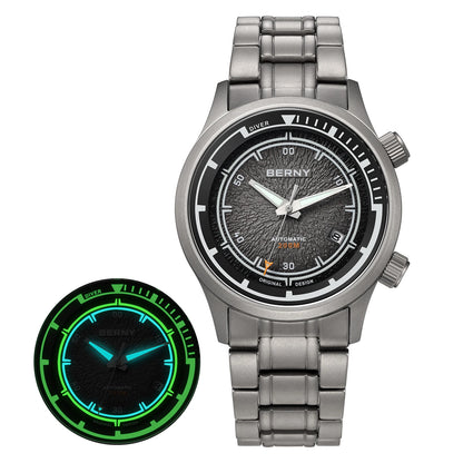 BERNY Automatic Diving Watches for Men Full Titanium Lightweight Super Luminous Mechanical Men's Diver Watch 20ATM Sapphire