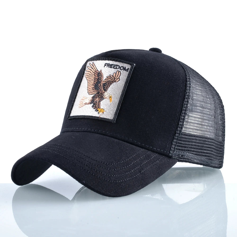 Gorras trucker de moda con parche bordado de cabra, snapback para las cuatro estaciones, gorra de béisbol para hombre y mujer con visera ajustable