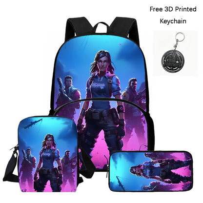 FORTNITE 3-teiliges Schulrucksack-Set, Umhängetasche mit Fronttasche und Federmäppchen, für Jungen und Mädchen von 5–10 Jahren, leicht, mit kostenlosem 3D-bedrucktem Schlüsselanhänger