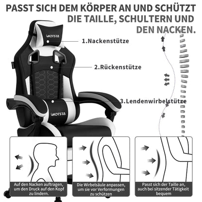 SUKIDA Ergonomic Racing Gaming Chair Adjustable Swivel with Headrest and Lumbar Support for Office and Gaming