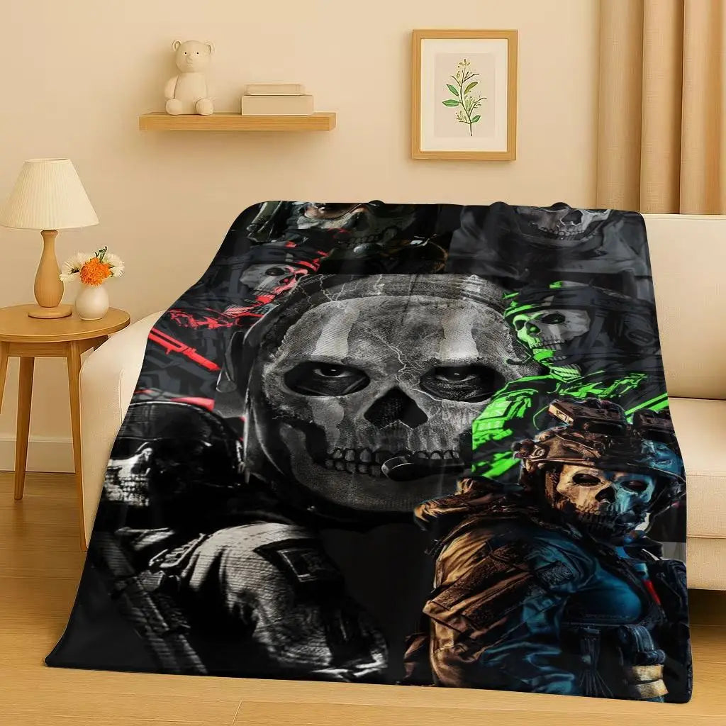 Classic Gun Game Call of Duty COD Ghost Simon Flannel Blanket,Ultra Soft Warm Plush Throw for Home Bedroom Bed Sofa Cover Kid