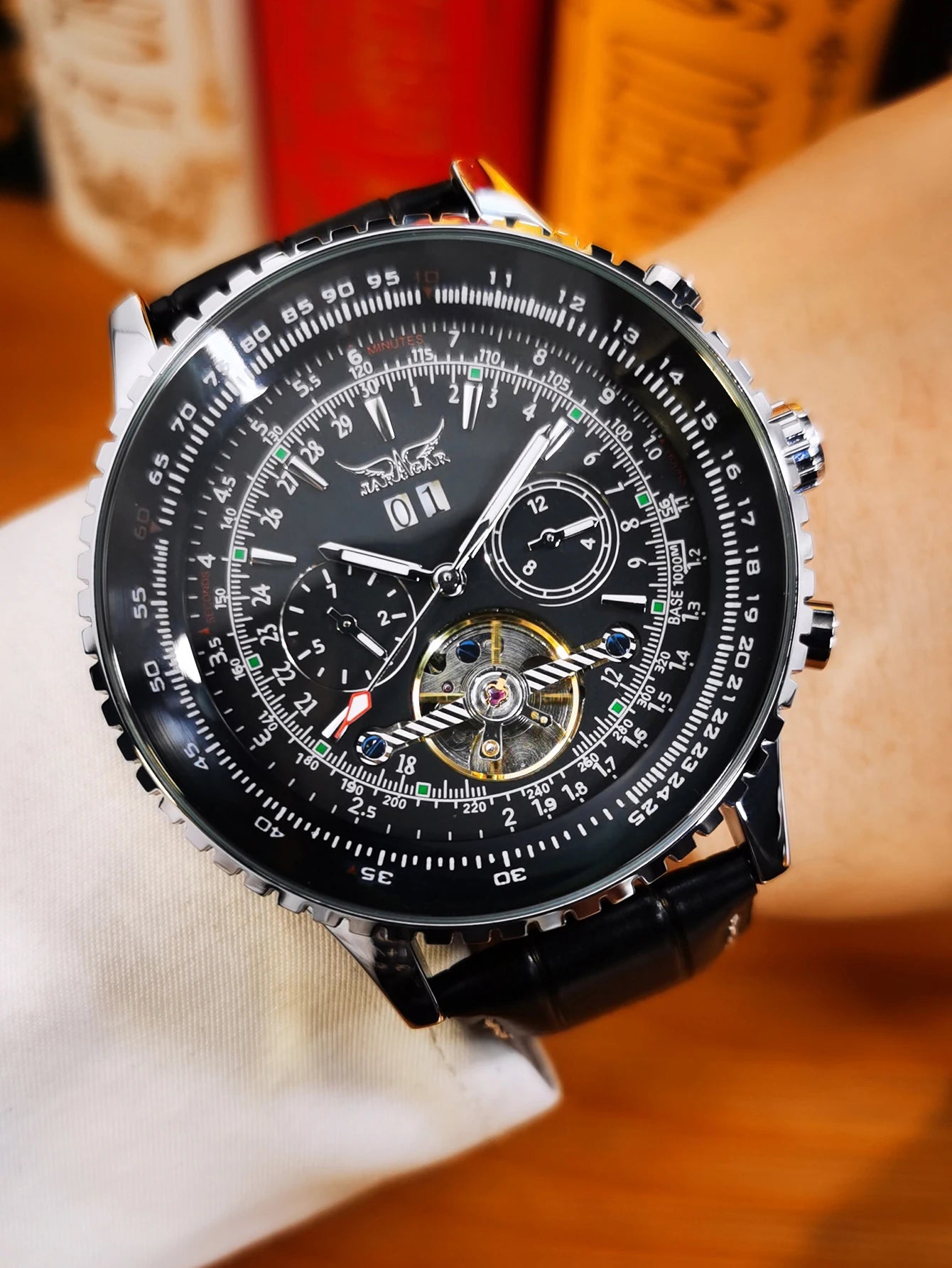Jaragar Military Sports Automatic Watch for Men Multifunction Dial Tourbillon Skeleton Mechanical Watches Luxury Steel Band Glow