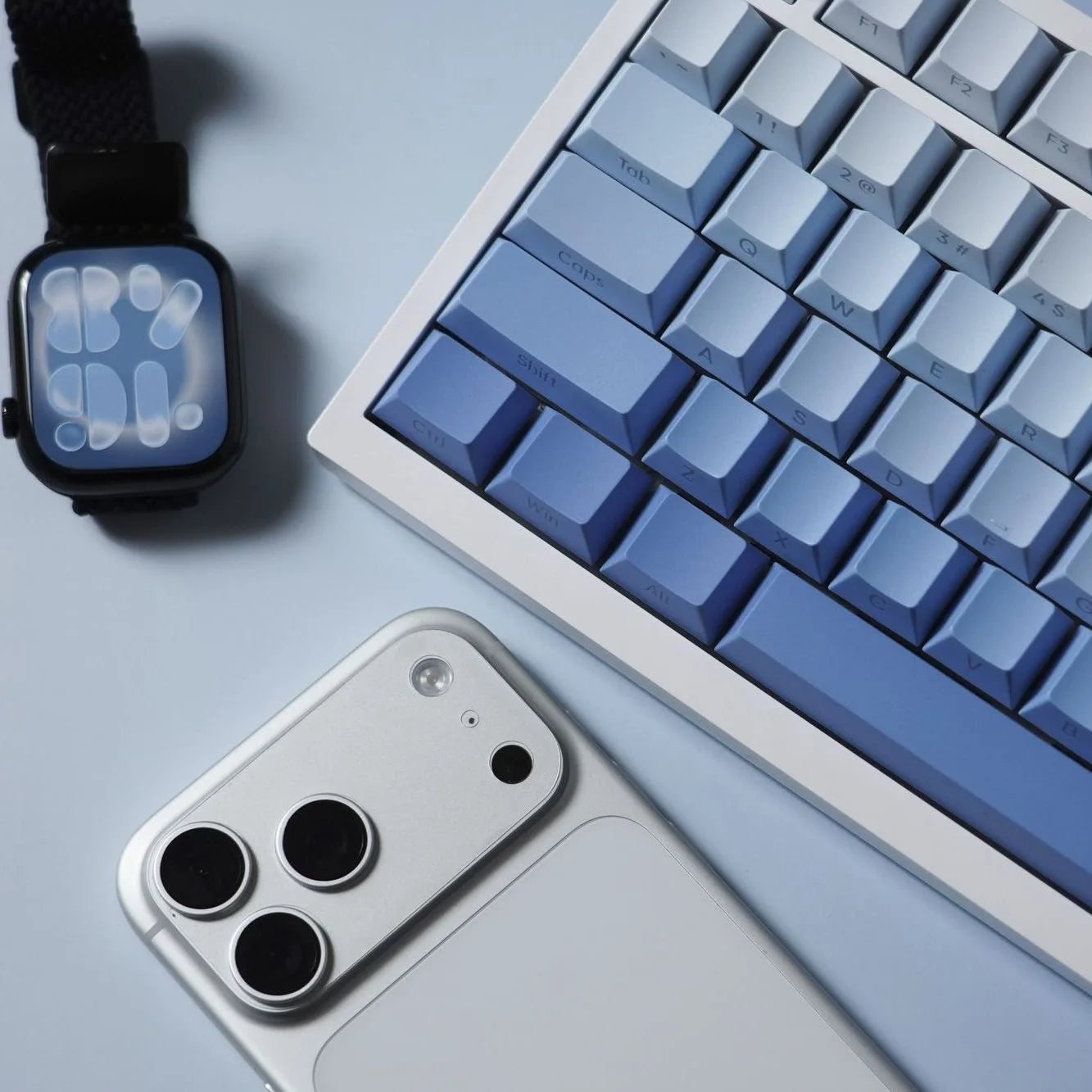 Keycaps com impressão lateral, 134 teclas, perfil Cherry, gradiente branco e azul, PBT, teclas para teclado mecânico gamer AULA f75 Wooting