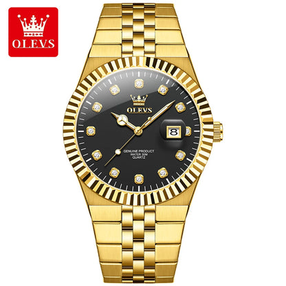 OLEVS New Quartz Man Watch Luxury Brand Diamond Dial Steel Strap Watch for Men Auto Date Waterproof Luminous Men's Watches 2989