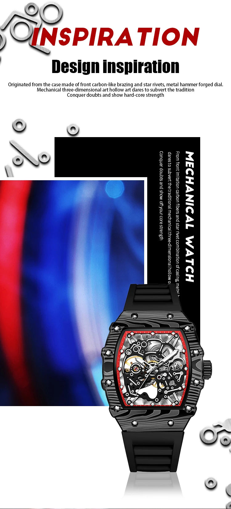 MUSANFIGO barrel shaped design, luxurious fully automatic mechanical men's watch, waterproof and luminous trendy watch