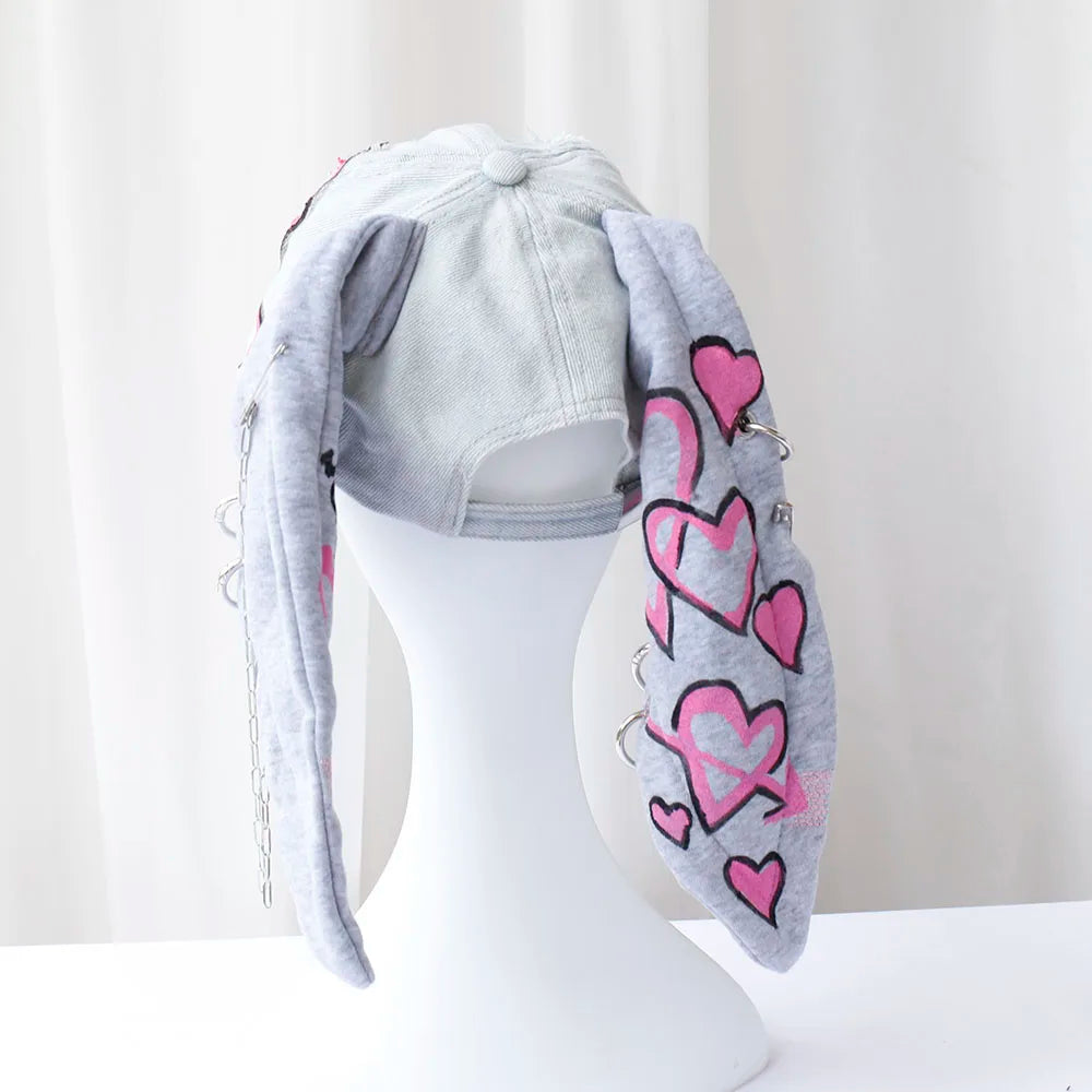 new fashion Girl New Jeans Long Rabbit Ears Cowboy Baseball Hat Wash Graffiti Hip Hop Cap Women Men Party Team Baseball Cap