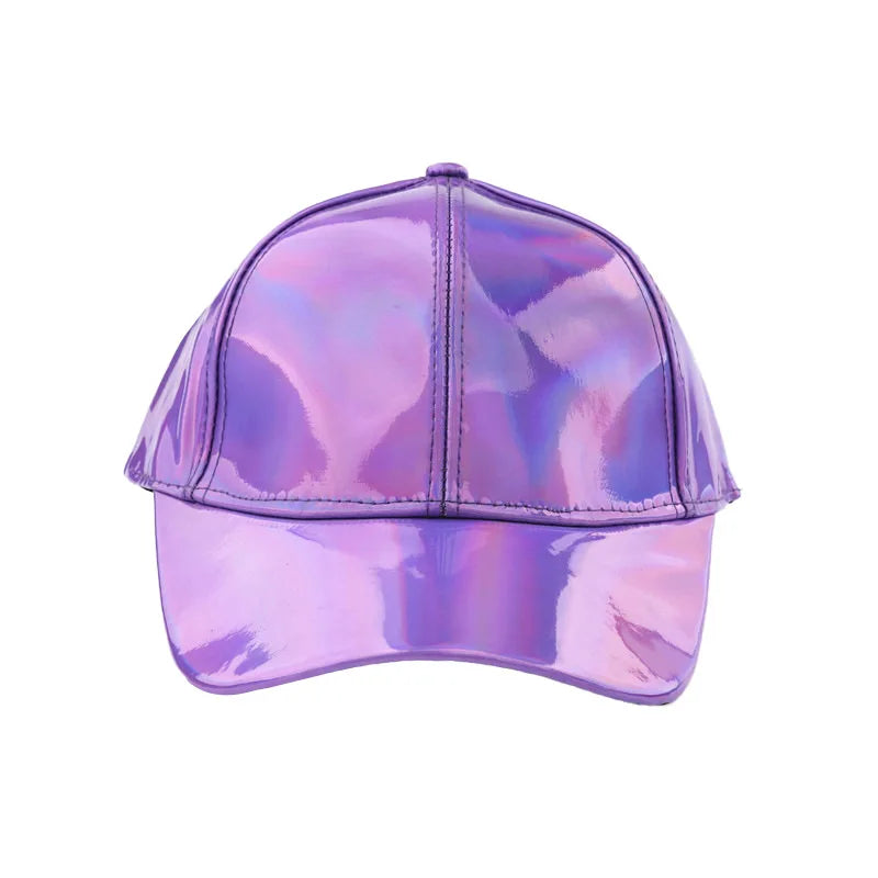 Unisex PU Rainbow Color Changing Baseball Hat Fashion Adult Laser Hip Hop Cap Outdoor Casual Snapback Shiny Party Dressing Hat