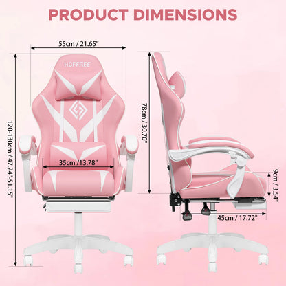 400Lbs Load Gaming Chair with Massage Ergonomic Computer Chair Footrest and Lumbar Support Reclining PC Chair Adjustable Armrest