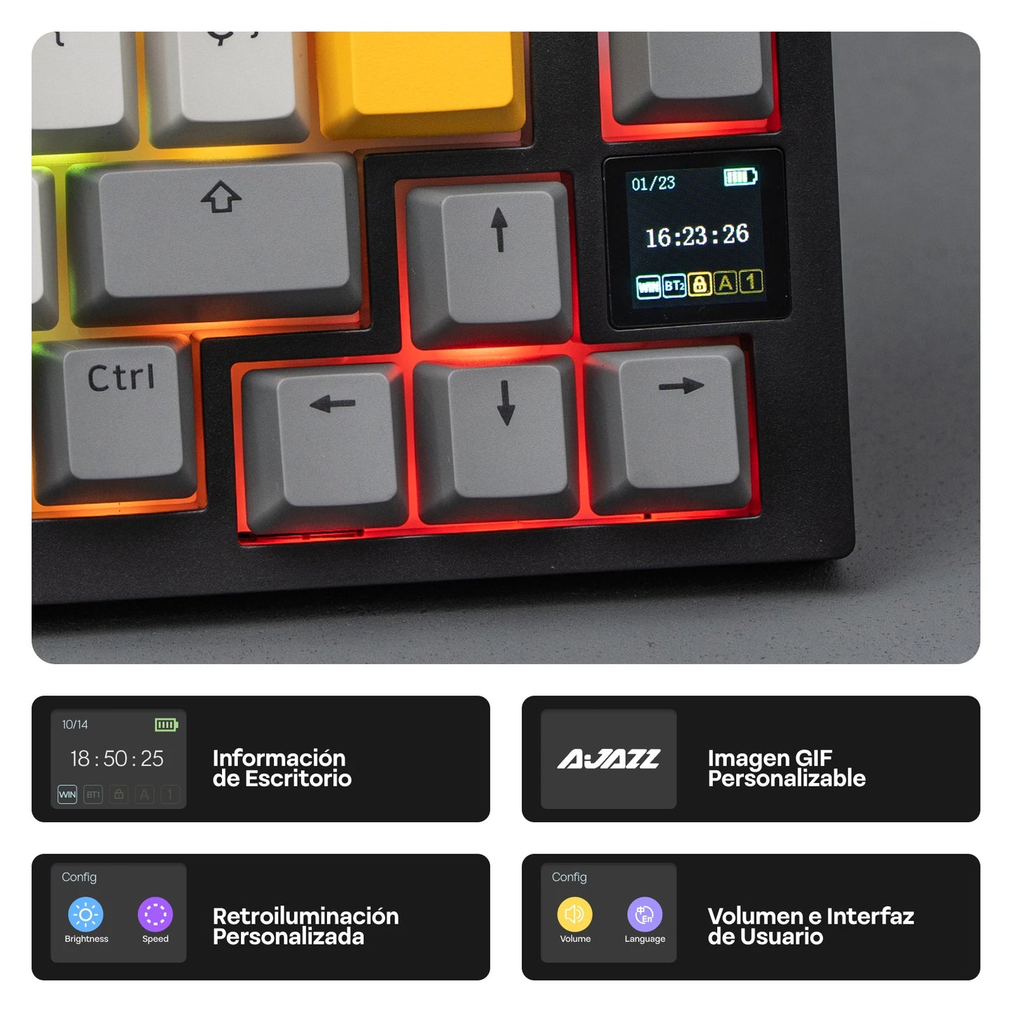 Layout ISO-ES EPOMAKER X AJAZZ AK820 PRO 75% spagnolo, tastiera meccanica cablata/2.4GHz/BT con schermo e manopola per PC/Mac