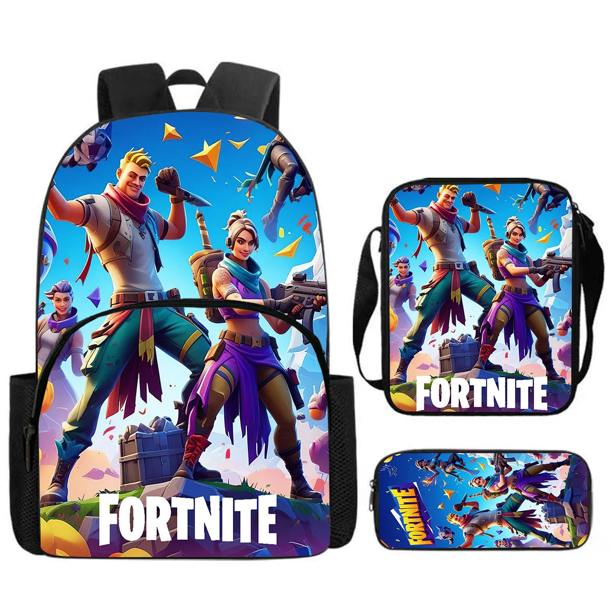 Fortnite 3Pcs Bag Set, Backpack with Front Pocket, Crossbody Bag and Pencil Case, Boys and Girls The Best Gift for Children
