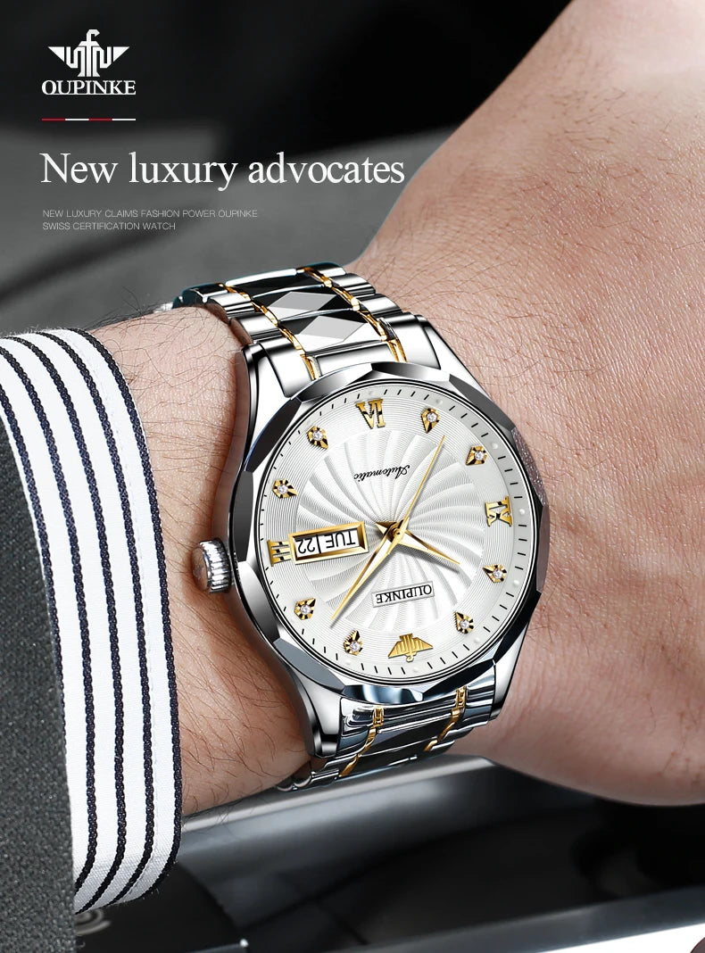 OUPINKE 3169 Japan Movement Men's Watch Classic Luxury Men's Watches Tungsten Steel Strap Man Wristwatch