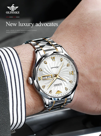 OUPINKE 3169 Japan Movement Men's Watch Classic Luxury Men's Watches Tungsten Steel Strap Man Wristwatch
