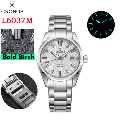 Cronos Men Watch 39mm Automatic Wristwatches White Dial Solid Links Sapphire 10 ATM L6037M