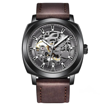 BENYAR Watch for Men Luxury Skeleton Tourbillon Automatic Mechanical Men's Watch 30M Waterproof Leather Strap Sports Reloj Hombre