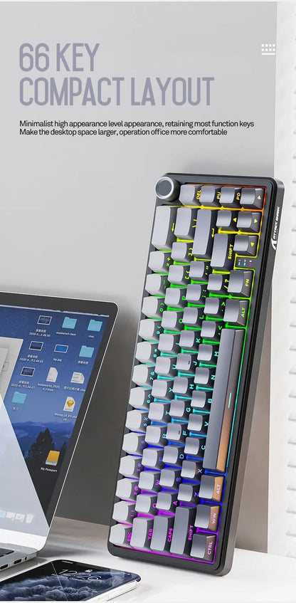 Teclado mecânico sem fios Attack Shark X66, layout compacto 65%, retroiluminação RGB, gasket, hot swap, Bluetooth, USB-C, PBT, bateria de grande capacidade