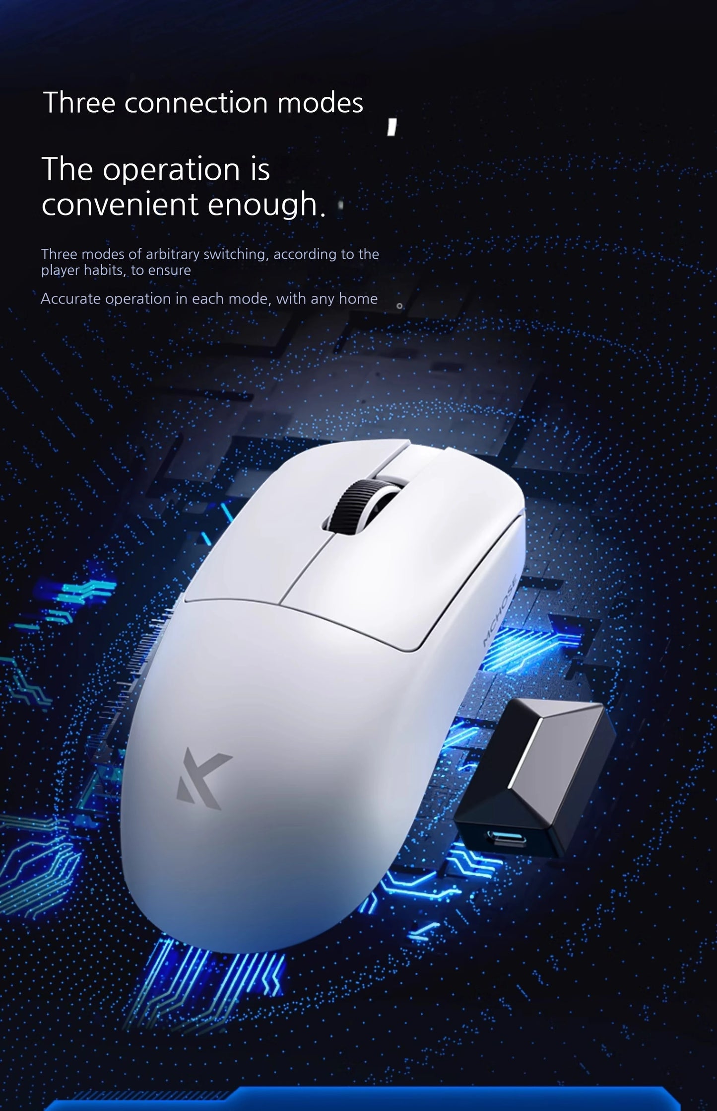 MCHOSE L7 Ultra+ Medium Large håndmus til gaming, e-sport, PAW3950, trådløs med tre tilstande, let kontormus med dual-drive til computer