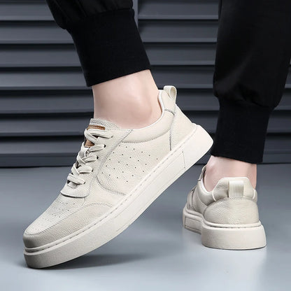 DIMANYU Sneakers da uomo in vera pelle - Nuove scarpe casual estive da uomo con plateau, allacciate, semplici, alla moda e traspiranti
