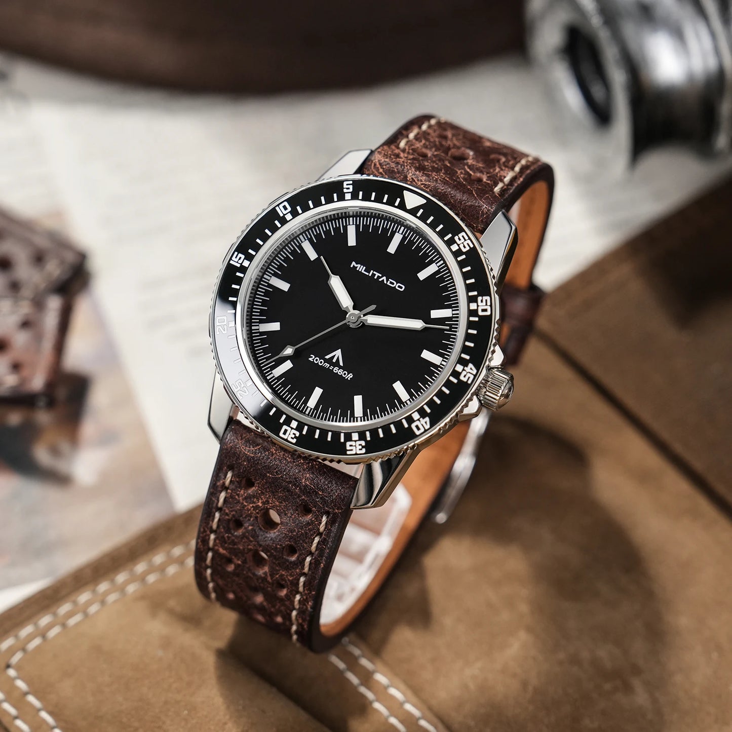 MILITADO ML25 VH31 Sweep Second Quartz Watch Men Swiss Ronda 515 Movement 200m Sapphire Crystal Ceramic Bezel 316L Steel Watches