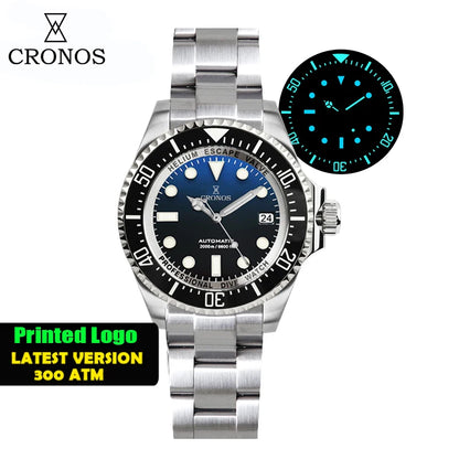 Cronos Automatic Diving Watch Stainless Steel 2000 Meters Water Resistance Professional Diver PT5000 SW200 Miyota9015 90S5 L6027M