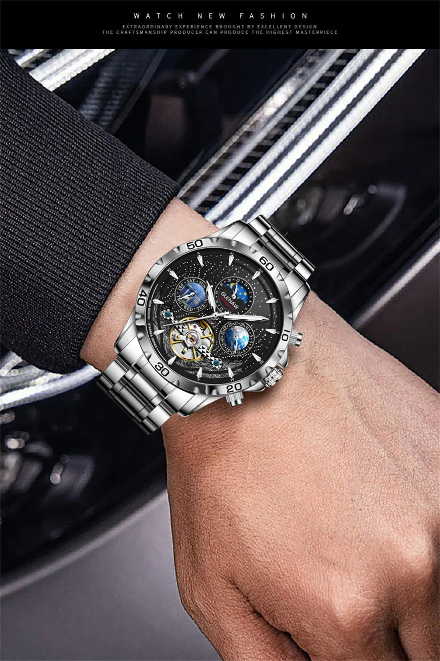GLENAW Design Mens Watches Top Brand Luxury Fashion Business Automatic Watch Men's Waterproof Mechanical Watch Montre Homme