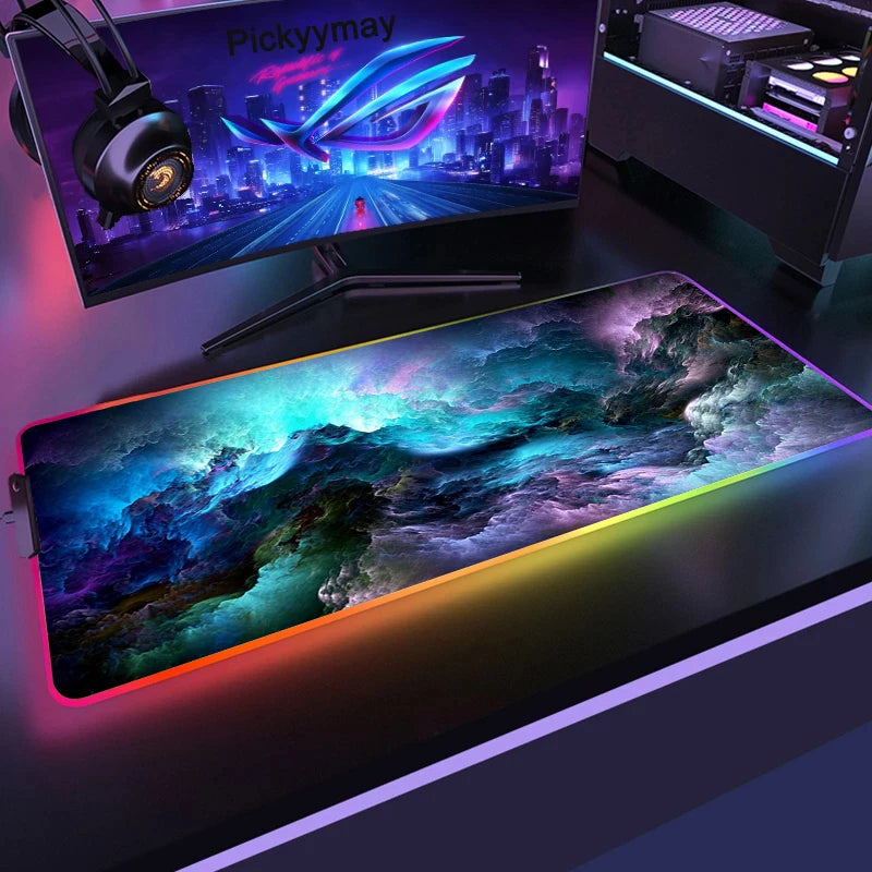 Velká RGB herní podložka pod myš, LED podložka pod myš pro hráče, podložka na stůl k PC, RGB podložka pod klávesnici XXL 90x40cm