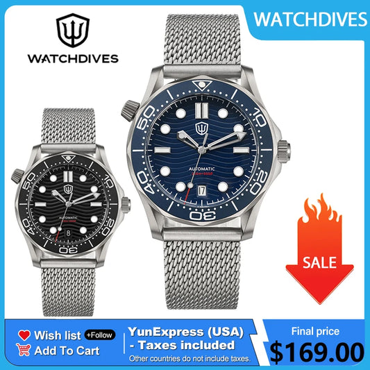 Watchdives WD007 V2 39mm Titanium Dive Watch PT5000 Automatic Movement Luminous 200m Waterproof Domed Bubble Sapphire Watches
