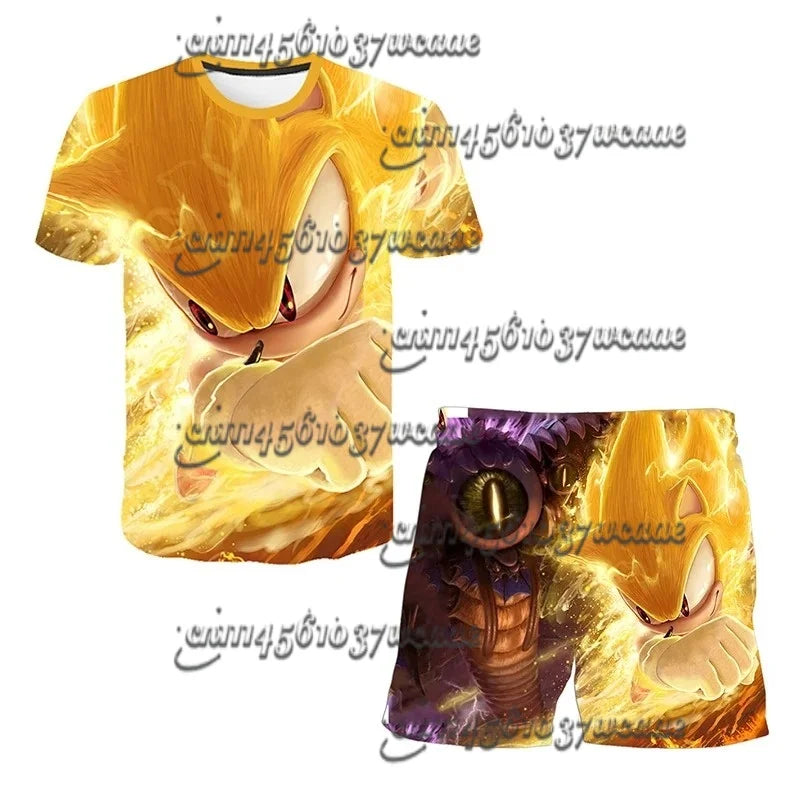 Bandai Animation Game Sonic Character Series T-shirt Set COS Universal Summer Oversized Short Sleeve Shorts New FamilyMatching