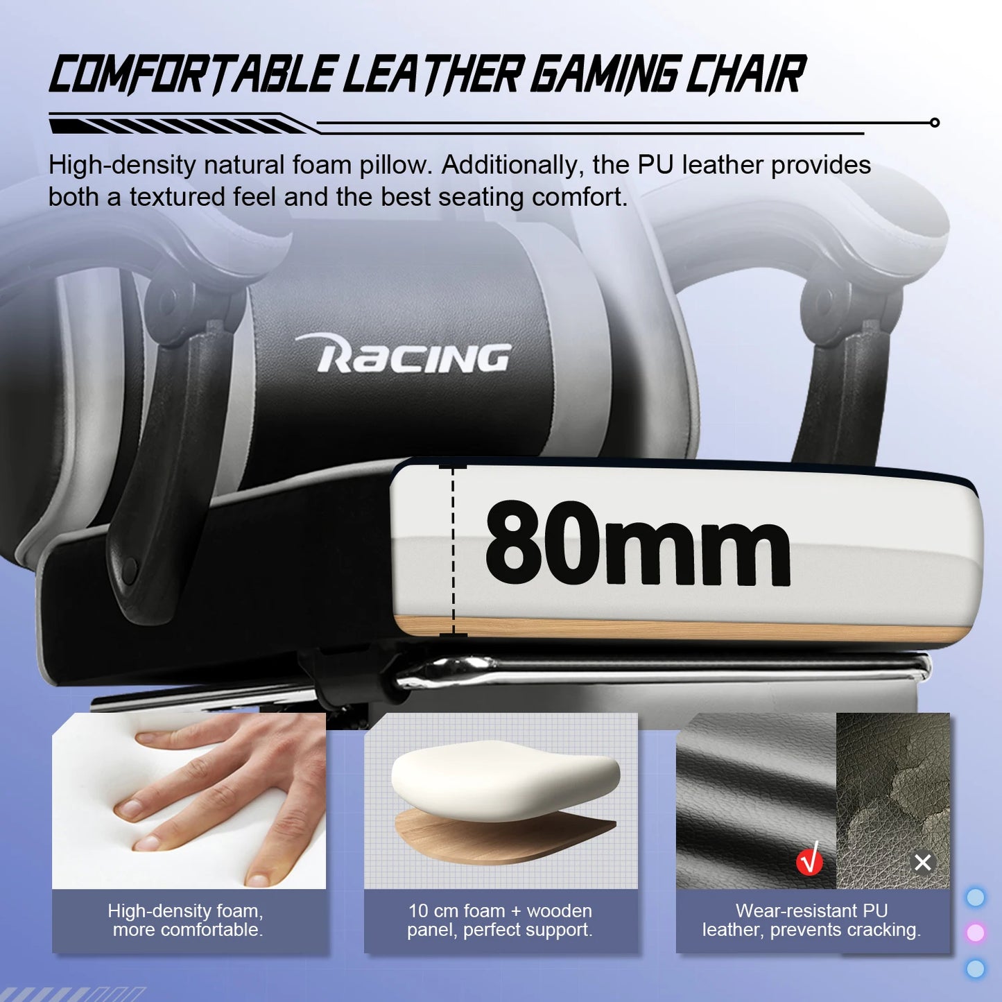 Daccormax Ergonomic Gaming Chair with Footrest, Reclining 170°, PU Leather Racing Chair with Lumbar Support and Headrest