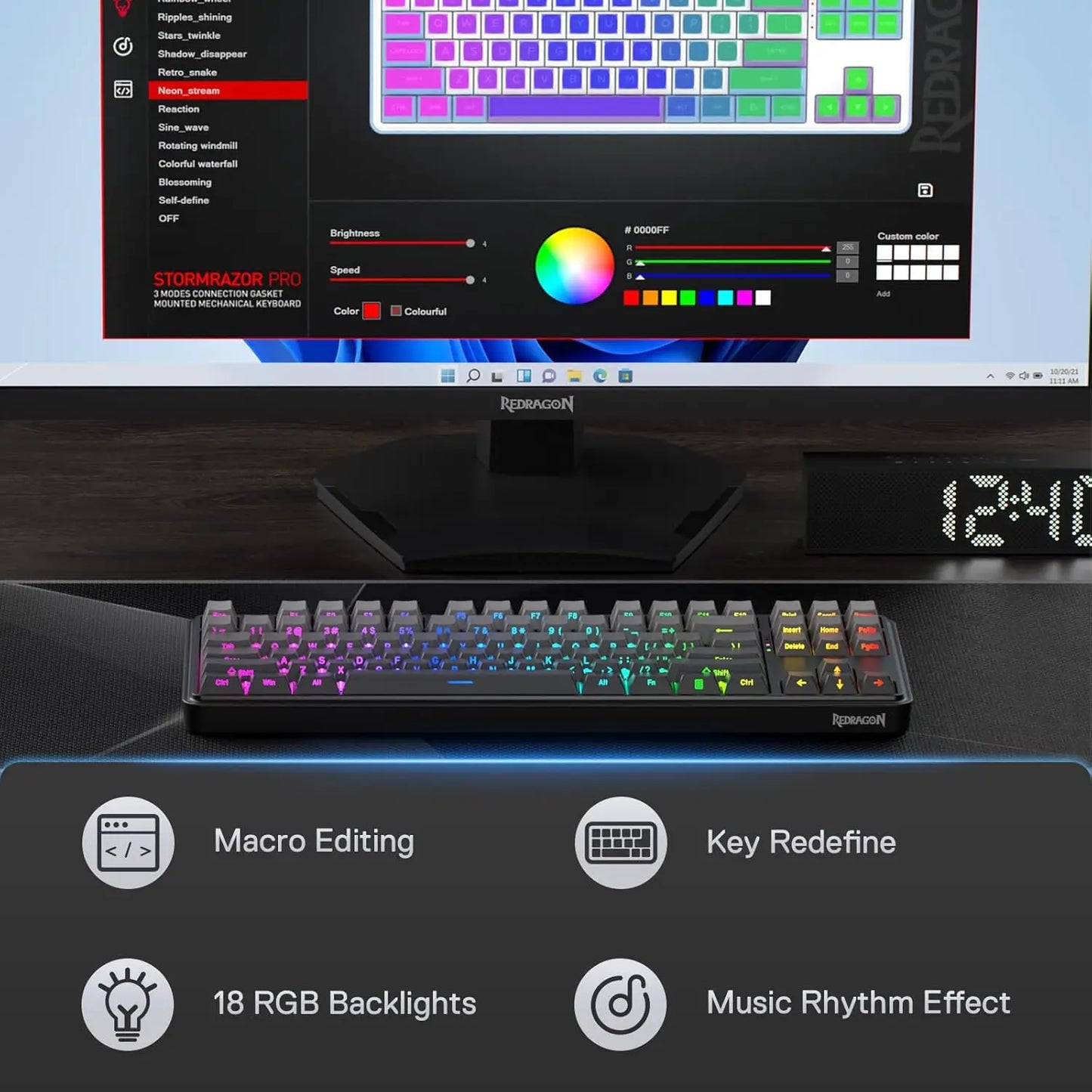 Redragon K707 PRO GB 80% Gasket RGB Gaming 3-Modes Wireless TKL Mechanical Hot-Swap Noise Dampening Keyboard,Mint Mambo Switch