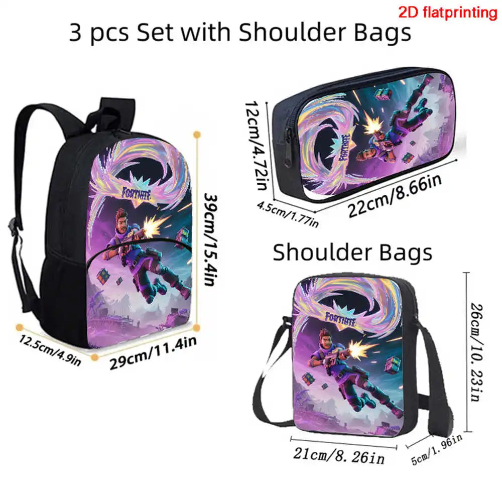 Fortnite 3Pcs Bag Set, Backpack with Front Pocket, Crossbody Bag and Pencil Case, Boys and Girls The Best Gift for Children