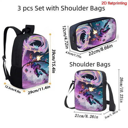 Fortnite 3Pcs Bag Set, Backpack with Front Pocket, Crossbody Bag and Pencil Case, Boys and Girls The Best Gift for Children
