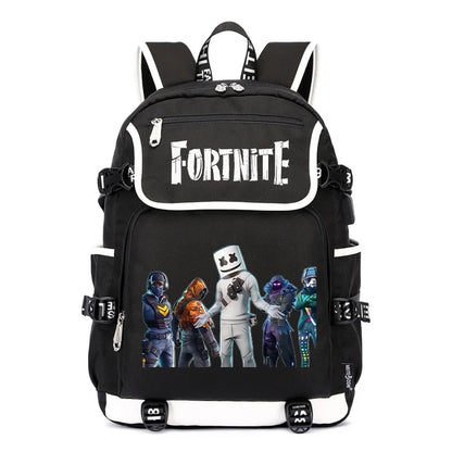 Mochila Fortnite de Grande Capacidade, Saco de Ombro Casual com Porta USB, Unissexo, Estilo Anime, para Estudantes, Nova Mala Escolar Elegante, Presente de Papelaria