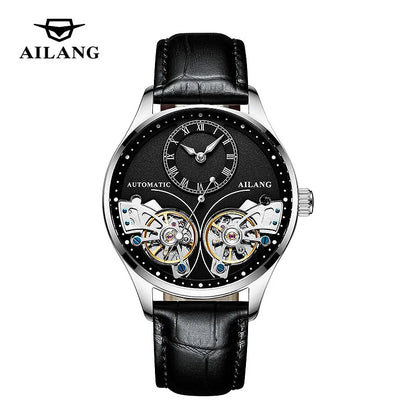 AILANG Brand New Fashion Double Tourbillon Watch for Men Luxury Stainless Steel Waterproof Automatic Mechanical Watches Mens