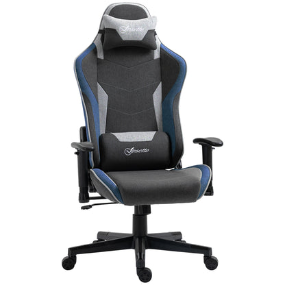 Gaming Chair Reclining 150 ° with Rocking Function, in Linen Effect Fabric, 66X53X128-138 Cm, Gray
