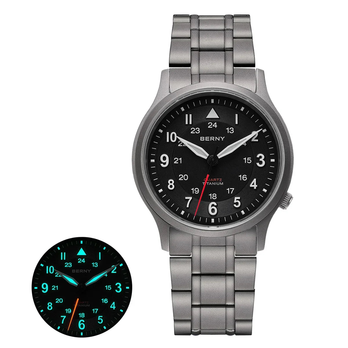 BERNY Titanium Watches for Men Super Luminous Sapphire Field Men's Watch Outdoor Quartz Wristwatch Lightweight 5ATM