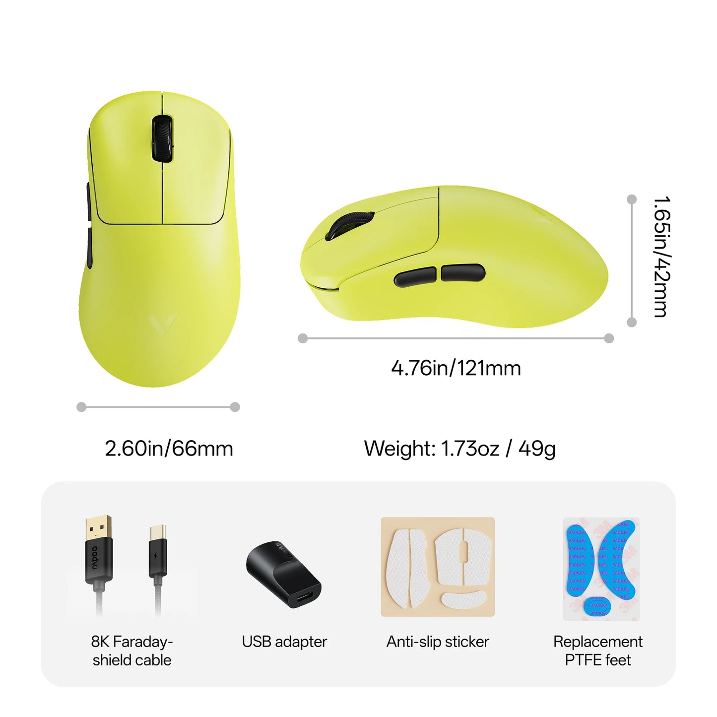 Rapoo VT3S /VT3S MAX GEN-2 kabellose Gaming-Maus, echte 8K-Wireless-Polling-Rate, 49g ultraleicht, bis zu 750Hr Akkulaufzeit