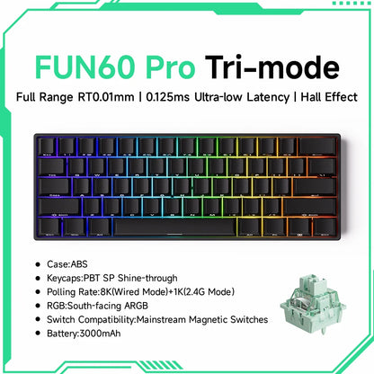 Teclado mecánico Akko MonsGeek FUN60 con interruptores magnéticos 60% para gaming, Rapid Trigger 0.01mm, 8K ARGB, teclado personalizado HE/TMR
