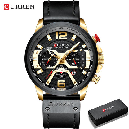 Ceas pentru bărbați CURREN 8329 – Stil sportiv casual, design militar, curea din piele, cronograf la modă, ceas de lux de la o marcă renumită