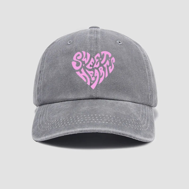 Pink heart-shaped letter printed baseball cap, versatile for daily use, sweet girl's hat, outdoor sun protection and shading