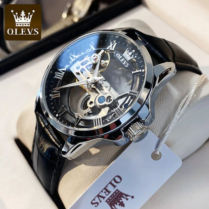 OLEVS 6661 Men's Top Brand Luxury All-Transparent Hollow Mechanical Watch, Original Fashion, Waterproof Classic Design