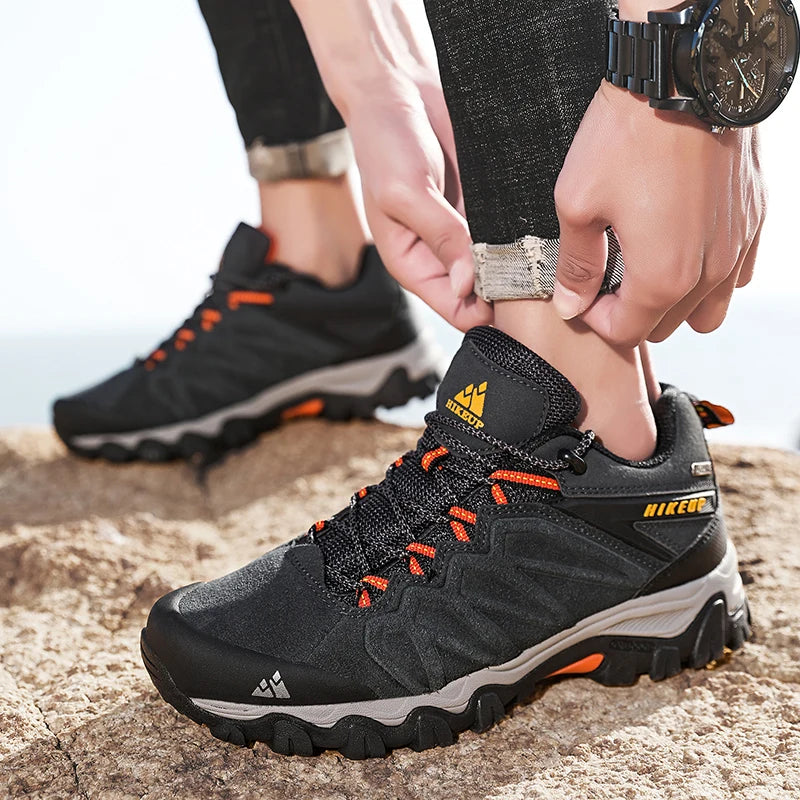 HIKEUP usnjene pohodniške čevlje, trpežni čevlji za šport na prostem, moški treking čevlji iz usnja, čevlji z vezalkami za plezanje in lov