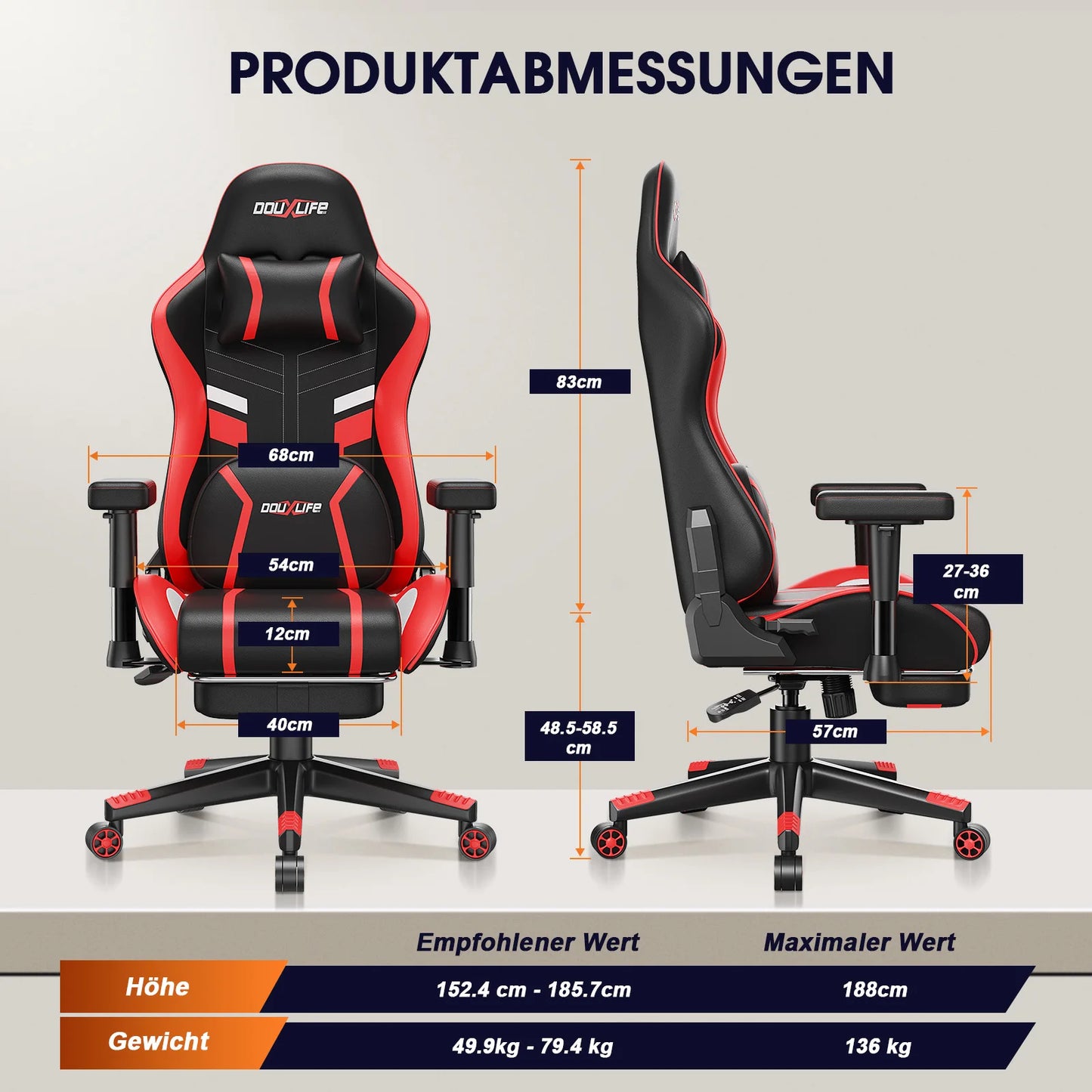 GC-RC03 Gaming Chair Ergonomic Office Chair with Kneading Massage and Heating 90°-175° Recline for Computer Gaming Home Office