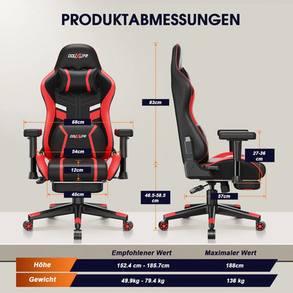 GC-RC03 Gaming Chair Ergonomic Office Chair with Kneading Massage and Heating 90°-175° Recline for Computer Gaming Home Office