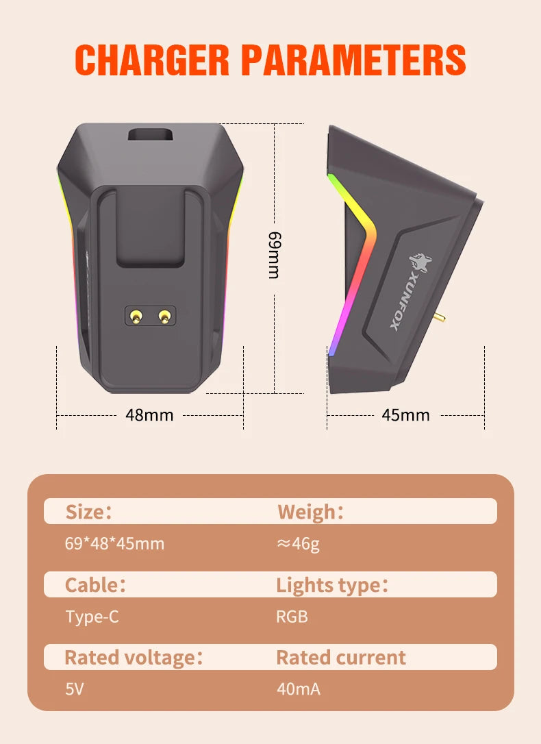 XUNSVFOX H2 Wireless Bluetooth Dual-Mode Mouse with RGB Lighting Effect for Laptop Gaming and Office, Magnetic Charging
