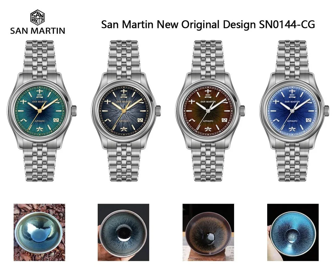 San Martin 39mm Enamel Sunray JianZhan Dial Men GADA Watch 90S5 Automatic BGW-X1 10Bar Sapphire 5-Link Bracelet SN0144CG