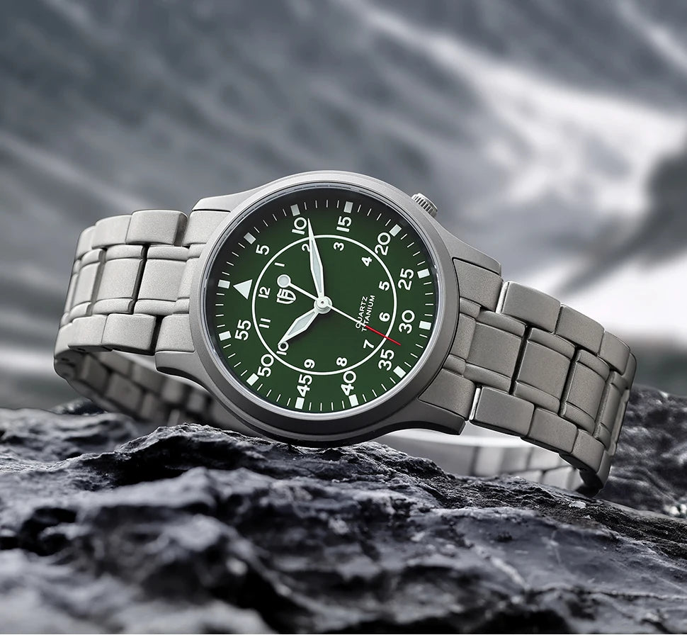 BERNY Titanium Men Quartz Watch AR Coating Sapphire Fashion Wristwatch Luminous VH31 Ultra-thin Wristwatch Waterproof 5ATM Watch
