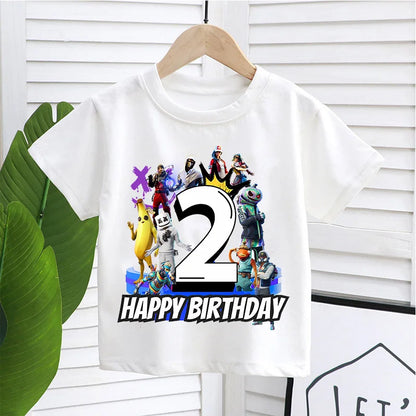 Fortnites Children Birthday Number T Shirt Girls Boys Summer Clothes Baby Cotton Tee Shirts Party Short Sleeve Tops Toddler Gift