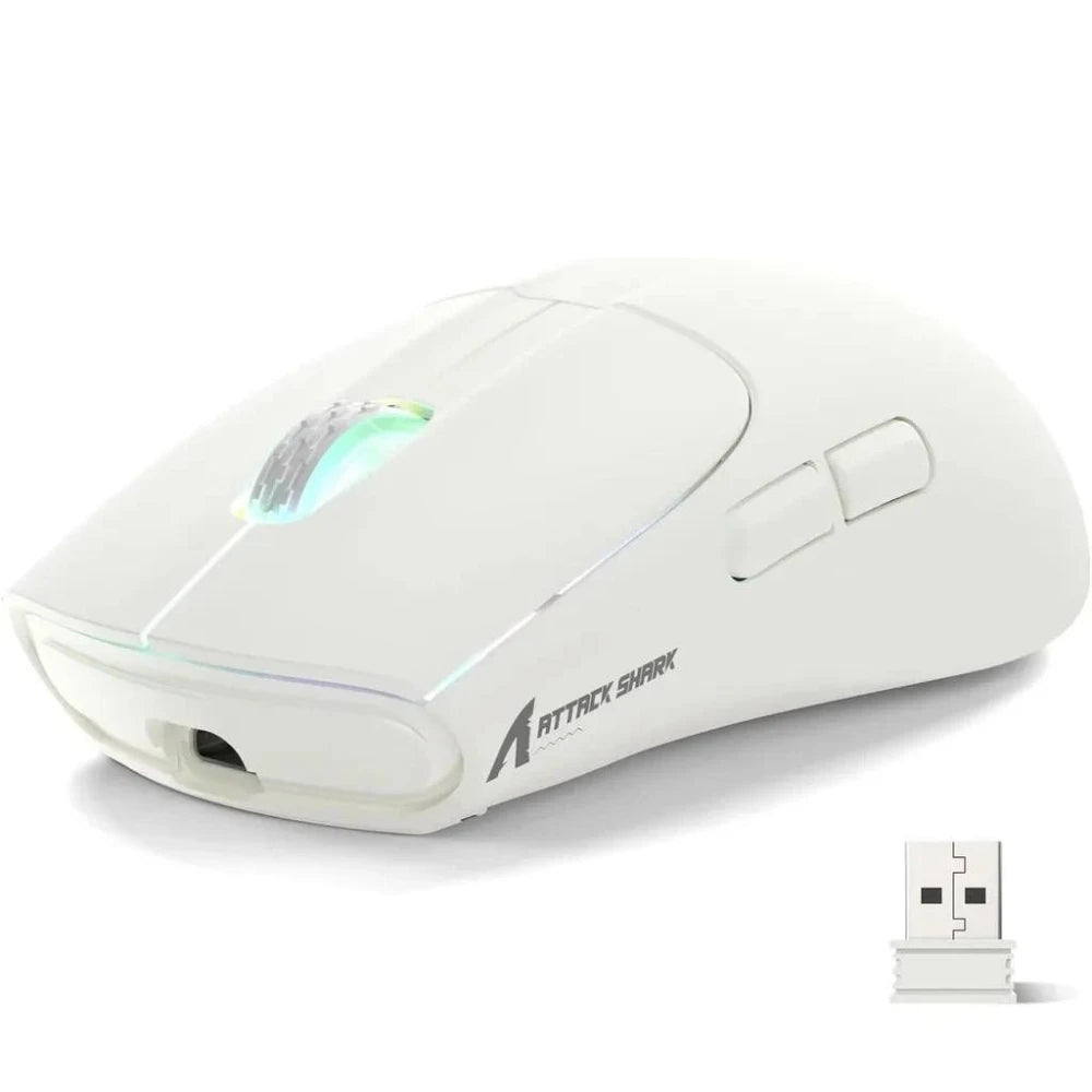 ATTACK SHARK X5 belaidė pelė, lengva, trijų režimų jungtis 2.4GHz / laidinė / Bluetooth, RGB makro žaidimų pelė